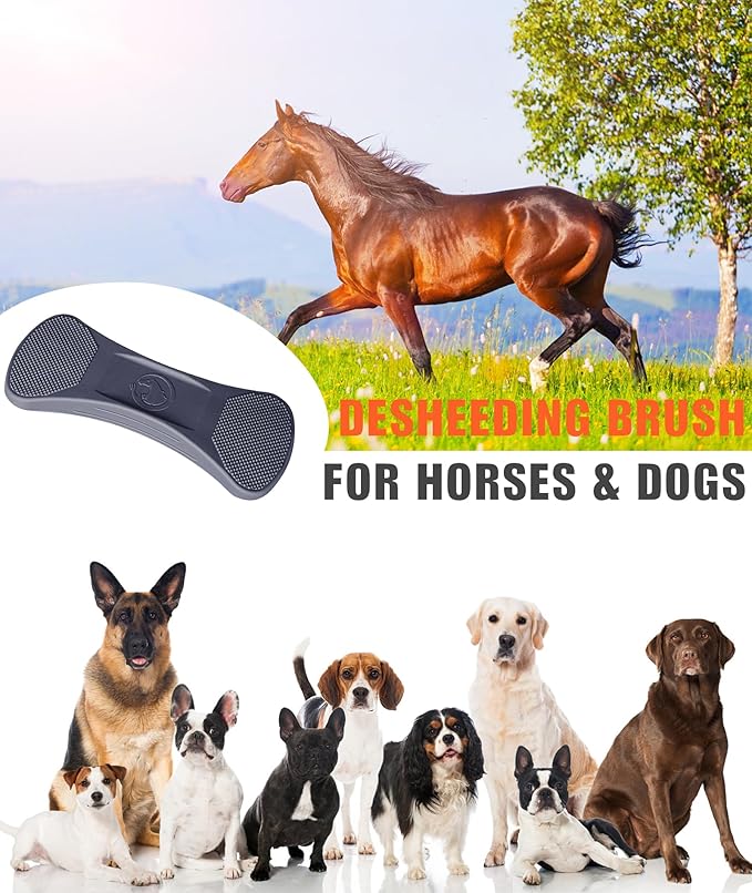 Shedding Blade for Horses Tool - Horse Brush for Deshedding Grooming Bathing, Multi-Functional Rubber Grooming Kit for Horses, Dogs, Cows and Goats(Navy Blue)