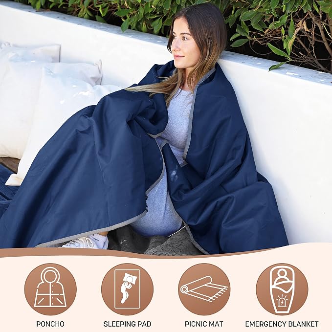 Tirrinia Waterproof Outdoor Blanket with Sherpa Lining, Windproof Foldable