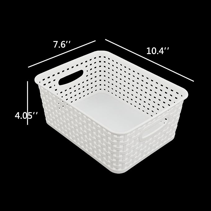 6-Pack Plastic Storage Basket, Woven Basket Bin | Breathable Woven Design, Plastic Structure, Cutout Side Handles, Ideal for Pantry, Cabinet and Office Supply Organization