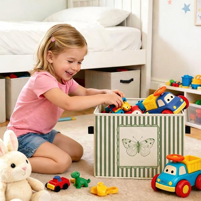 Butterfly Storage Bin, Foldable Fabric Basket for Kids Room Nursery | Foldable fabric storage bin with butterfly faith design for toys, books, clothes, nursery, bedroom, and playroom use.