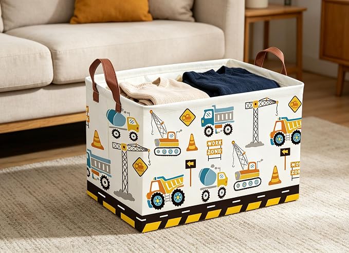 Car Basket Rectangular Book Basket Storage Bin Organizer Book Shelf Box Room Decor(Engineering vehicle)