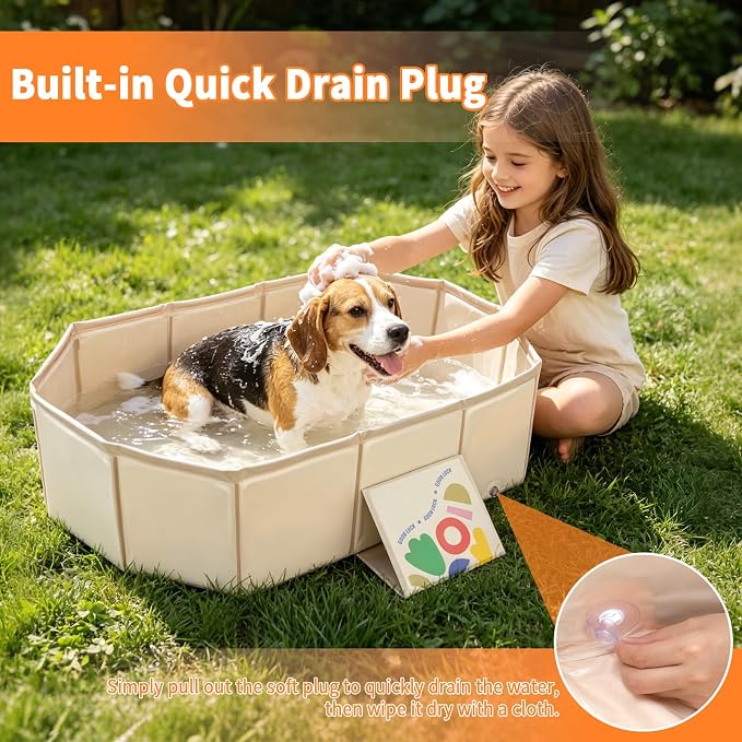 YUEPET Foldable Dog Bathtub, Pet Bath Tub for Small-Medium Dogs, White | Portable Dog Bath Tub, Drain Plug, Non-Slip PVC Bottom, Folds Flat for Storage, Shower Tub or Puppy Pool, Small Dogs and Cats