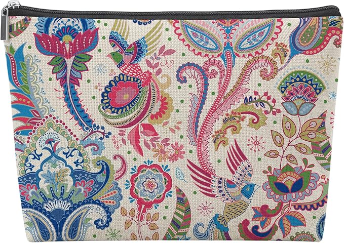 Colorful Paisley Empty Mahjong Tile Bag 13x7.8 Inch | Boho Floral Printed Portable Travel Case Organizer Zipper Pouch for American Mahjong Tiles Game Night Accessories and Gifts