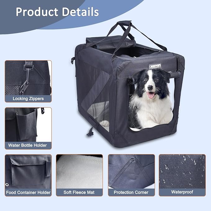 Jespet 3 Door Soft Dog Crates Kennel for Pets, Folding Travel Pet Carrier | 3 Mesh Doors 36'' Dog House, Large Pocket, Easy to Install, Steel Frame, Removable Crate Pad, For Indoor & Outdoor