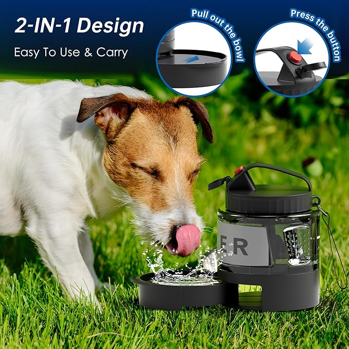 54oz Dog Water Dispenser Portable, 1.6L Leak-Proof Dog Water Bottle with Pull-Out Bowl, BPA Free Pet Travel Water Bottle for Daily Walks, Hiking, Park, Car Travel, Outdoor Beach Accessories