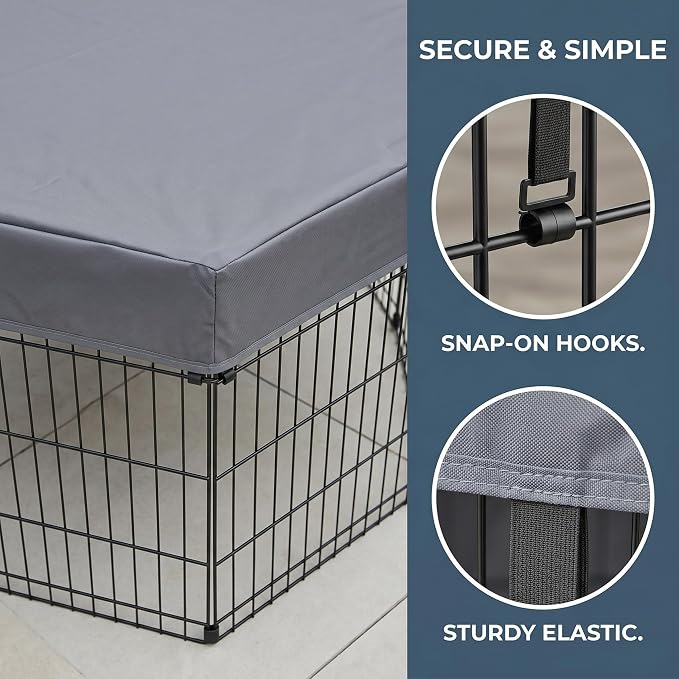 PJYuCien Octagonal Playpen Top Cover for 24" Side Metal Pet Pen, Gray | Cozy Den for Puppy Small Animals, Half Mesh Half Oxford with Silver Coating, Predator & Weather Protection, Snap Hooks