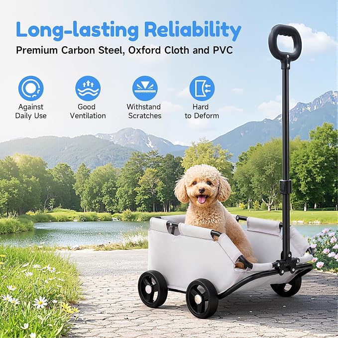 Mini Dog Strollers, 4 Wheel Foldable Dog Stroller, Portable Pet Carrier Dog Cart w/Side Storage Pocket Adjustable & 360° Rotatable Pull Rod for Small Pets Travel Shopping Walking (Grey)