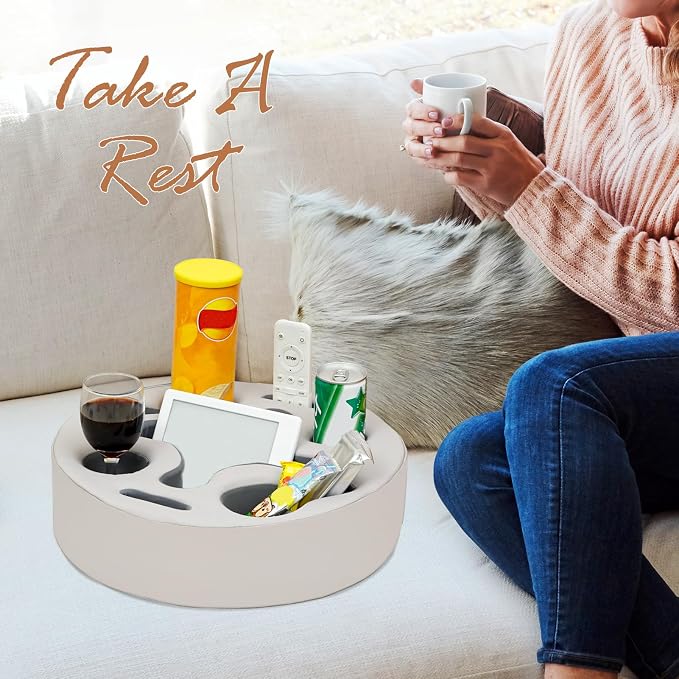 INNO STAGE Couch Cup Holder Pillow | Sofa Caddy Buddy Cupholder Organizer, for Bed Rv Tv Car Man Cave Remote Snacks Drink, Gift for Couch Potato, PU Grey