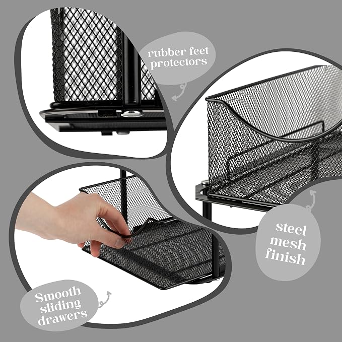 Sorbus Pull-Out Under Sink Organizer, Mesh Construction (Black, 2 Pack) | Two-tier metal organization with strong steel and sliding drawers for bathrooms, kitchens, cabinets, closets and pantries.