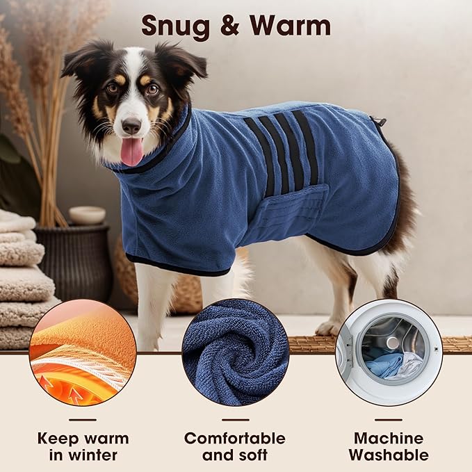 Microfibre Dog Bathrobe Towel Wrap Super Absorbent Dog Drying Coat Bath Robe for Puppy, Medium & Large Dogs, Fast Drying, Adjustable