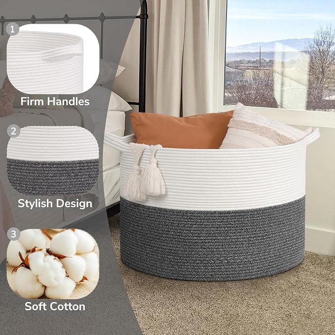 Goodpick 115L Extra Large Storage Basket for Blankets Toys for Nusery Room | c In Woven Basket for Storage, Kids Toy Storage for Playroom, Laundry Basket for Towels, Gray