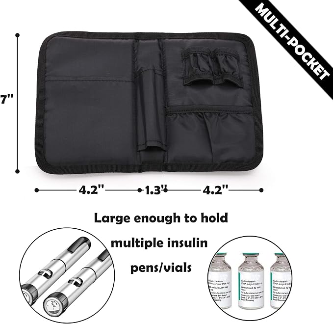 apollo walker Insulin Cooler Travel Case with Ice Packs and Insulation | TSA Approved Includes 2 x 90g ice packs for 9-hour cooling insulin pens & syringes for Diabetics to Carry (Black)
