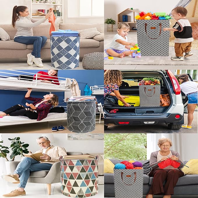 Waterproof Laundry Hamper Collapsible Laundry Basket Leather Handle Laundry Bag Large Clothes Storage Toy Organization for Bathroom Bedroom Laundryroom College Dorms (Caisanjiao-002)