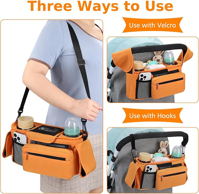 Accmor Universal Stroller Organizer with Insulated Cup Holder Detachable Phone Bag and Shoulder Strap,Stroller Bag Caddy Organizer for Uppababy, Baby Jogger, Britax Strollers