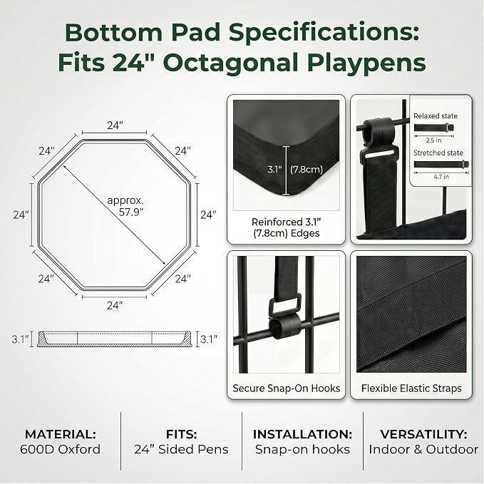 PJYuCien Puppy Playpen with Bottom Pad and Door, 8 Panels 24" H, Gray | 24"W, Dual-function Pad, For Small Pets, Foldable Octagonal Pen, Versatile, Indoor & Outdoor, Backyard, Protects Floors