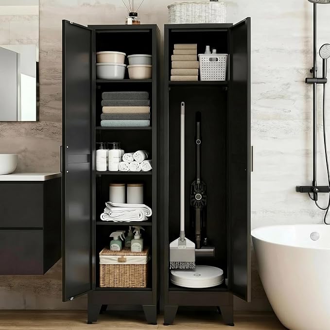 67" H Broom Closet Storage Cabinet,Mop Closet,Metal Narrow Bathroom Cabinet,Utility Cleaning Cabinets