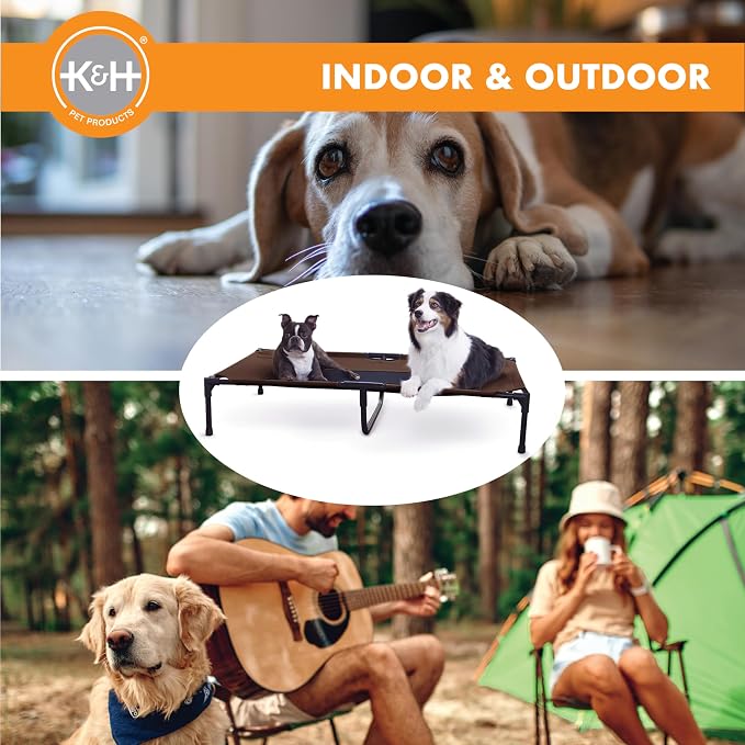 K&H Outdoor Elevated Dog Bed, Cooling Raised Dog Bed, Chocolate, XL 50x32in | Pet Cot for Large & Extra Large Pets, Breathable Mesh Center Hammock Design, Indoor/Outdoor Washable Cover, 50x32in
