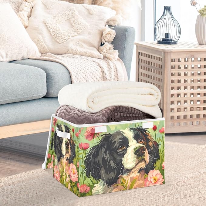 Dog Pet Storage Bins with Lids Closet Bedroom 40L Fabric Bin | Decorative Storage Boxes, Foldable & Stackable, Dust-Proof Flip Top, Reinforced Handles, For Home & Dorm, Clothes & Toy Box