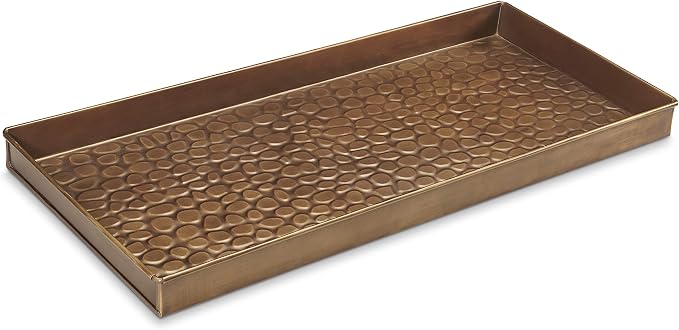 Good Directions Medium Boot Tray, Pebbles Multi-Purpose All Weather Decorative Boot Tray, Shoes, Plants, Garage, Patio Door, Pet Bowls, 30 inch Entry Indoor Shoe Tray, Brass Finish