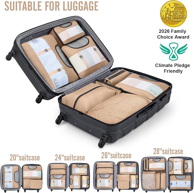 Veken 8 Set Packing Cubes for Travel Essentials, Suitcase Organizer Bags in 4 Sizes, Carry-On Luggage Accessories with Laundry Bag, Airplane Must Have with 99-Count Mesh Holes