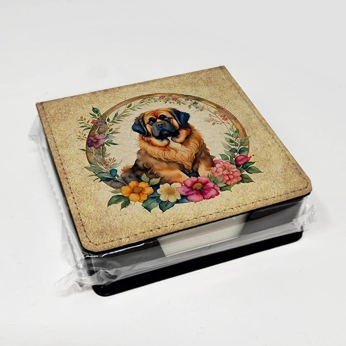 Caroline's Treasures Tibetan Mastiff and Flowers PU Leather Note Paper Holder with Artist-Designed Cover, Desk Accessory, Office Gift