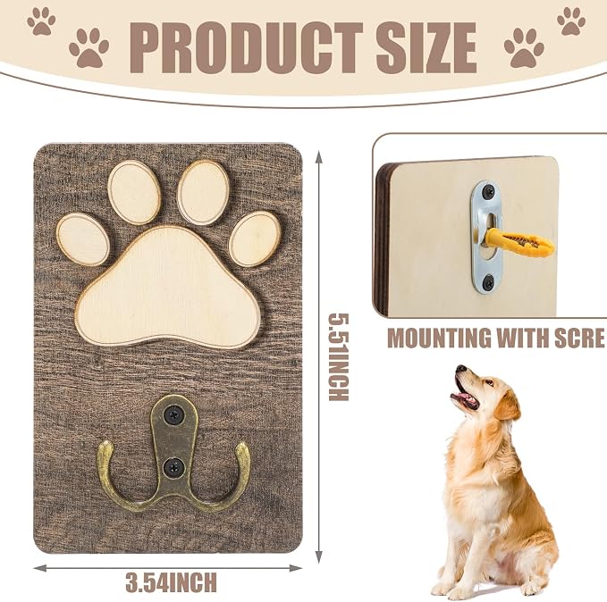 Kathfly 2 Pcs Dog Leash Holder Wall Mount Paw Print Pet Harness Hanger with Hook Dog Collar Organizer for Entryway Memorial Cat Leash Holder for Wall