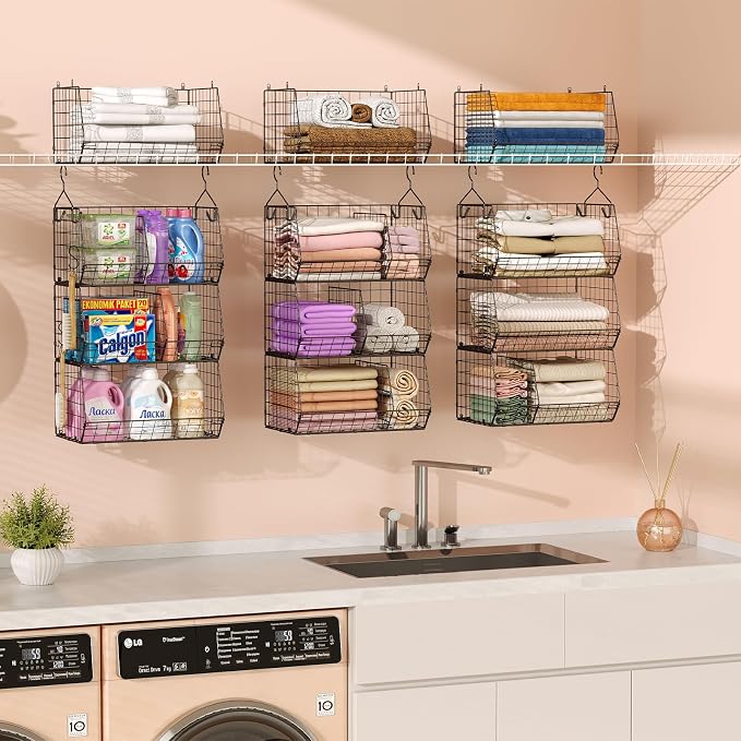 Jautokerdar 3 Tier Closet Hanging Shelves with Divider, Extra Large Closet Organizers and Storage, Clothes Hanging Organizer Clothing Sweaters Handbags Clutches Accessories