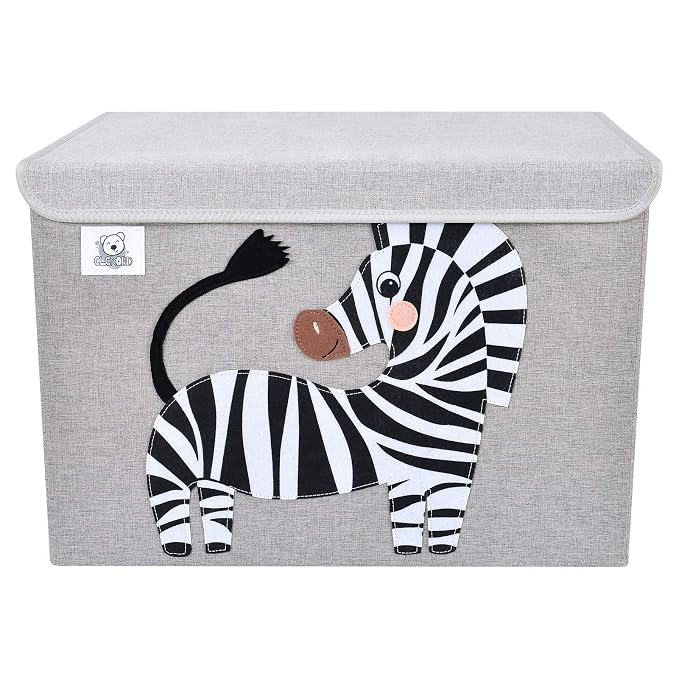 Large Toy Box Storage with Lid, Foldable Fabric Toy Chest Storage for Kids | Toy Organizer Basket, Collapsible Animal Print Storage Bin for Toddlers, Boys and Girls, Playroom, Baby Nursery (Zebra)