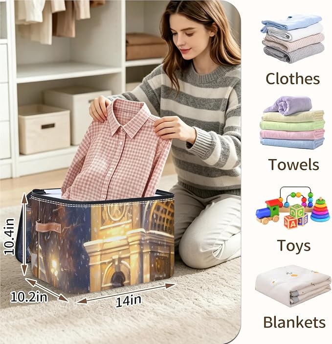 Arc de Triomphe Foldable Storage Bin with Lid Zipper | Closet Shelf Organizer, Boxes, Basket Containers for Home, Lidded Storage Cube for Bedroom, Waterproof, with Handles