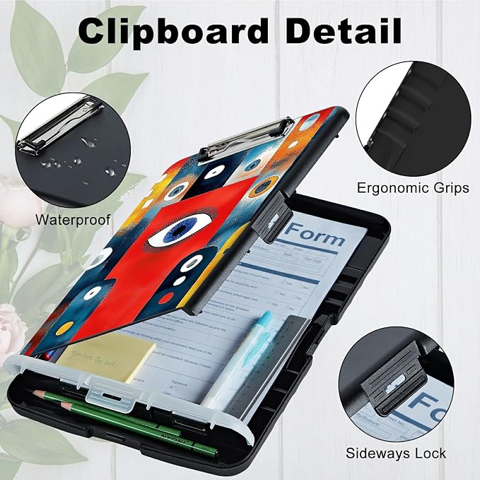 A4 Clipboard with Storage Pen Holder, Clipboards Organizer Nursing Clipboard Foldable File Folder Plastic Clipboard Folio Clip Board for Office Work Classroom Doctor, Artistic Eyes
