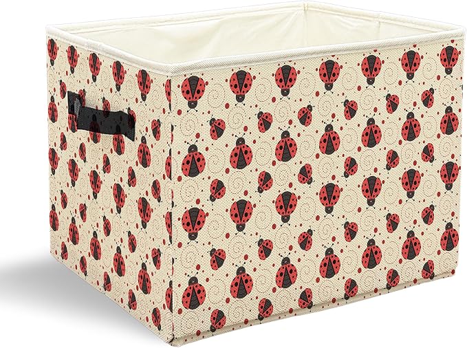 Cute Ladybug Storage Bins with Handles, Ladybug Lovers Gifts, Ladybird Insect Collapsible Laundry Basket Storage Box for Home Bedroom Bathroom Clothes Toys Books