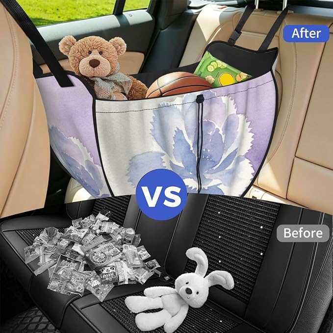 Flower Shadow Wash Car Seat Organizer-Backseat Storage Bag for Travel | Waterproof Durable. Holds Snacks Gear Essentials. Fits Most Cars.