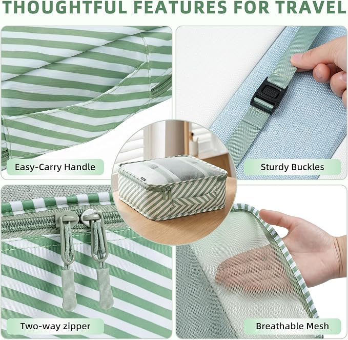 BAGAIL 8 Set Packing Cubes Luggage Packing Organizers for Travel Accessories-White and Matcha Stripe