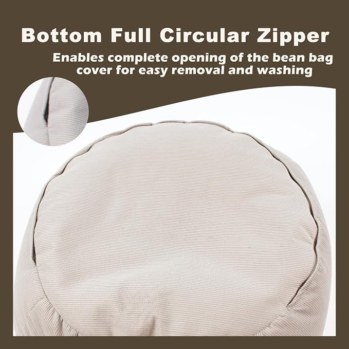 LPMOERA Stuffed Animal Storage Soft Bean Bag Chair Cover No Filler Taupe | Skin-Friendly,Portable,Wide Easy-Load Opening,Hidden Zipper,Decorative Organizer
