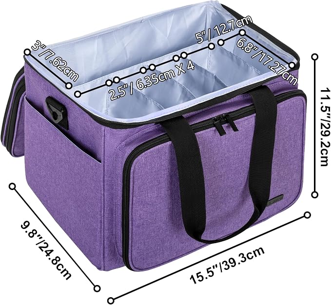 Teamoy Crochet Bag, Knitting Bag Yarn Storage Tote, Yarn Organizer, Purple | Yarn Holder for Crocheting, with Inner Divider and Cover, for Yarn Skeins, Project, Knitting Needles, and Crochet Supplies
