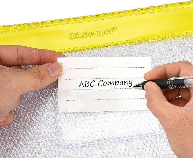 Wisdompro Zipper Pouch, 4 Pack Waterproof Mesh File Bag, Document Organizer | 13.3x9.8", Letter Size Mesh Bag with Outer Label Pocket, Durable, Perfect for Office, School & Home, Blue/Purple/Yellow/Pink