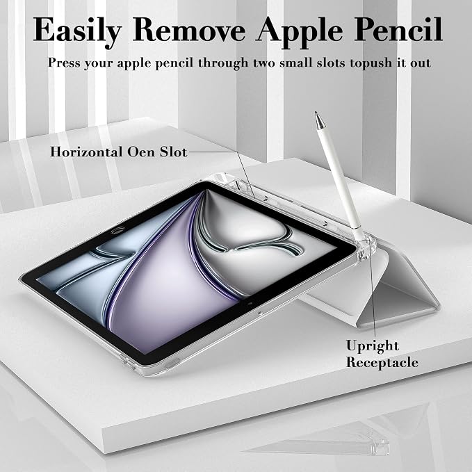 Cute Lovely Bear Case for 12.9" iPad Pro 2022/2021/2020/2018, Clear TPU Smart Stand Back Cover with Pencil Holder, Auto Wake/Sleep Foldable Shockproof Protective Case