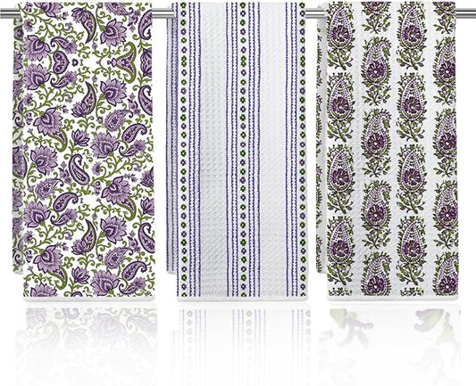 3 Pcs Retro Flower Kitchen Towels, Colorful Flower Soft Absorbent Hand Tea Towel, Microfiber Dish Cloths for Drying Dishes, Waffle Dish Towels for Kitchen Farmhouse Decor, Floral Gifts for Women Mom04