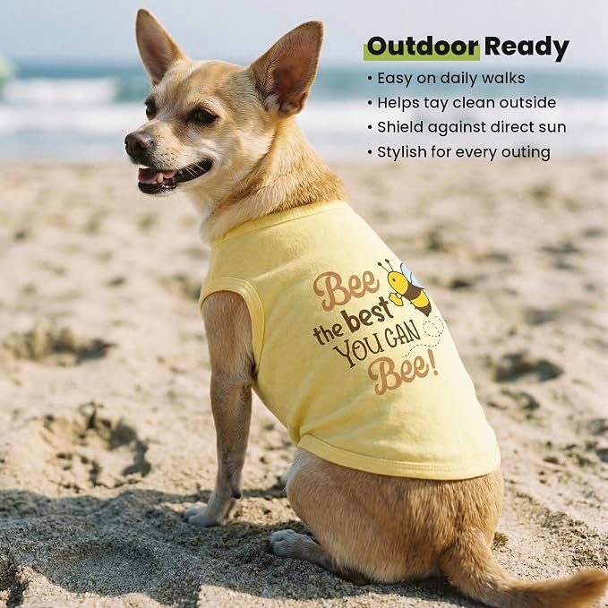 Fitwarm Bee the Best You Can Dog Shirt, Summer Clothes for Small Dogs Boy Girl, Funny Pet Outfit, Yellow, Brown, Blue, XS