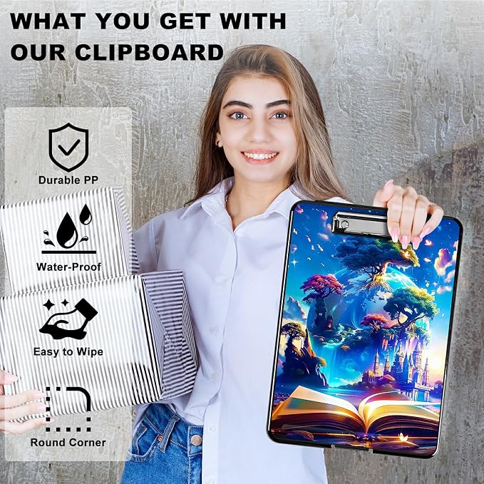 Book Trees A4 Clipboard with Storage Pen Holder, Clipboards Organizer Nursing Clipboard Foldable File Folder Plastic Clipboard Folio Clip Board for Office Students Classroom Doctor