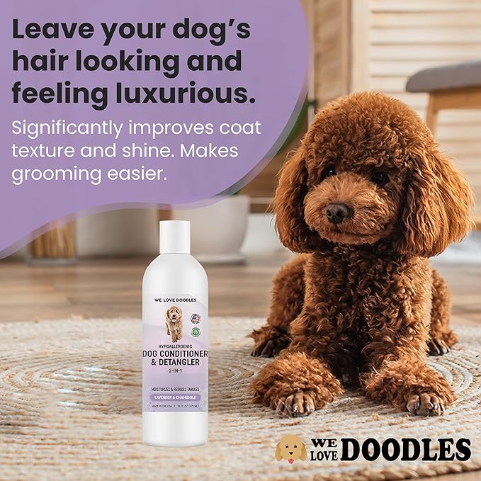 We Love Doodles Dog Conditioner & Detangler, 2-in-1 Conditioner for Allergies & Itching, Dog Lotion for Dry Itchy Skin, for Poodles & Doodles, Made in The USA, Lavender & Chamomile, 16 oz