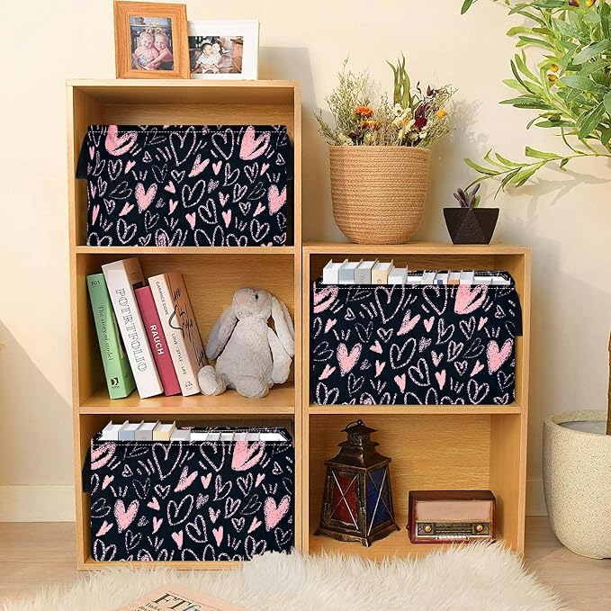 MAIZMZ Girls Basket Empty Gift Basket with Handles,Closet Shelf Storage Organizer Bins Heart Print Girls Nursery hamper Kids Toys Books Box Room Decor