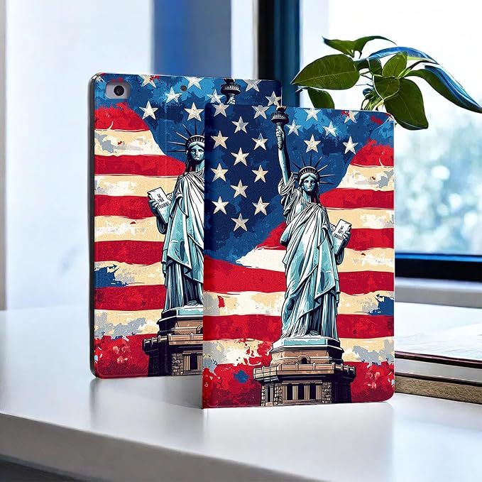 for Microsoft Surface Go 4/3/2/1-10.5" 2021 Tablet Case,Auto Wake/Sleep,Adjustable Stand Protective Cover - American Statue of Liberty