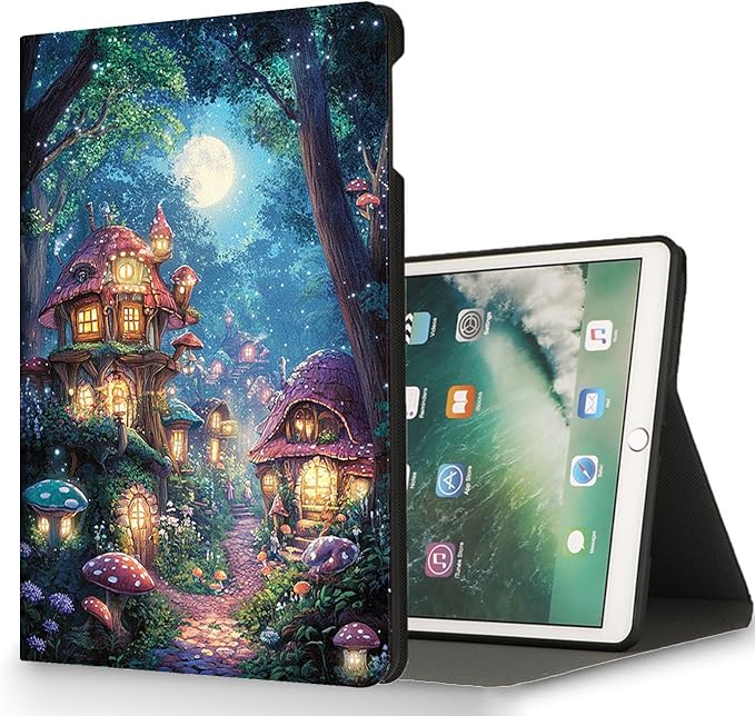 for Microsoft Surface Pro X/Pro X Plus-13 2019/2020/2021/2024 Tablet Case,Auto Wake/Sleep,Adjustable Stand Protective Cover - Enchanted Forest Mushroom House