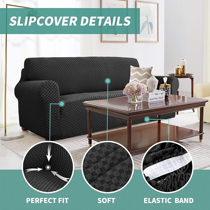 YEMYHOM Couch Cover Latest Jacquard Design High Stretch Extra Large Sofa Covers Pet Dog Cat Proof Oversized Slipcover Non Slip Magic Elastic Furniture Protector (X Large, Black Checkered)