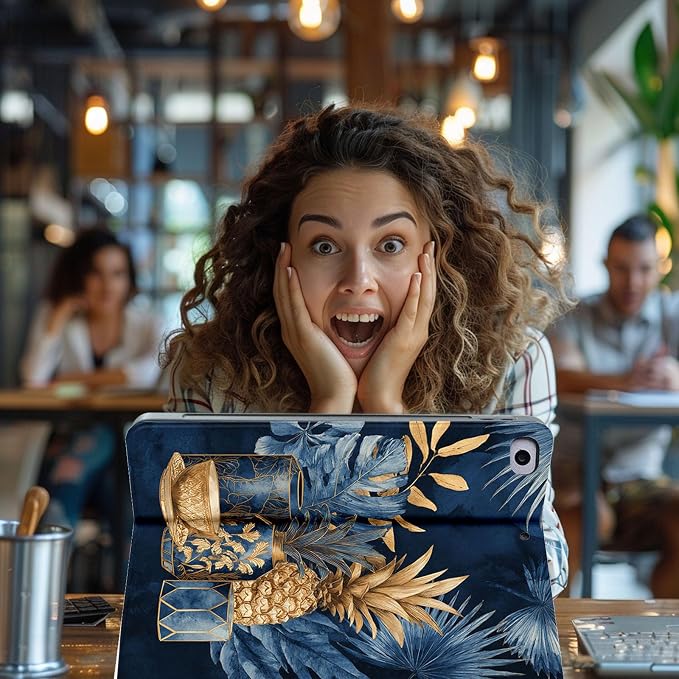 for Microsoft Surface Pro 7 Plus,Surface Pro 7/6/5/4 12.3" Tablet Case,Auto Wake/Sleep,Adjustable Stand Protective Cover - Golden Pineapple Blue