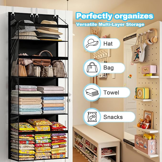 Heavy Duty Stuffed Animal Storage, 4-Tier Clear Extra Large Over The Door Organizer for Stuffies, Baby Ideas Holder, Toy Plush Hanging Organizer Big Girls Toddler Bag Animals Stuffy, Black