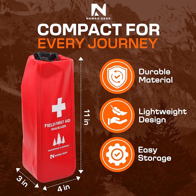 Waterproof First Aid Kit for Camping, Boating, Hiking – 64-Piece Outdoor Emergency Medical Bag with Roll-Top Closure by Nomad Gear