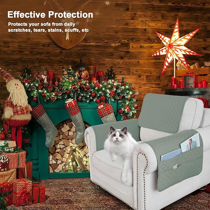 Large Polyester Armrest and Headrest Covers with 2 Pockets | Soft, smooth polyester resists daily wear nonslip silicone backing helps shield recliners and sofas from pet scratches