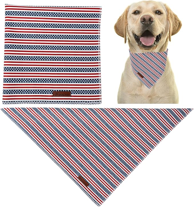 4th of July Dog Bandana, Patriotic Puppy Bandana for Small Medium Dog, Cotton American Flag Pet Triangle Bid Scarf Kerchief for Girl Boy Dogs or Cats